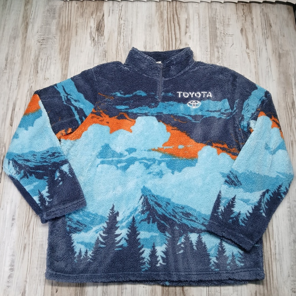 Toyota Fleece Pullover Mens 2XL Blue Mountain Graphic Sherpa 1/4 Zip Excellent